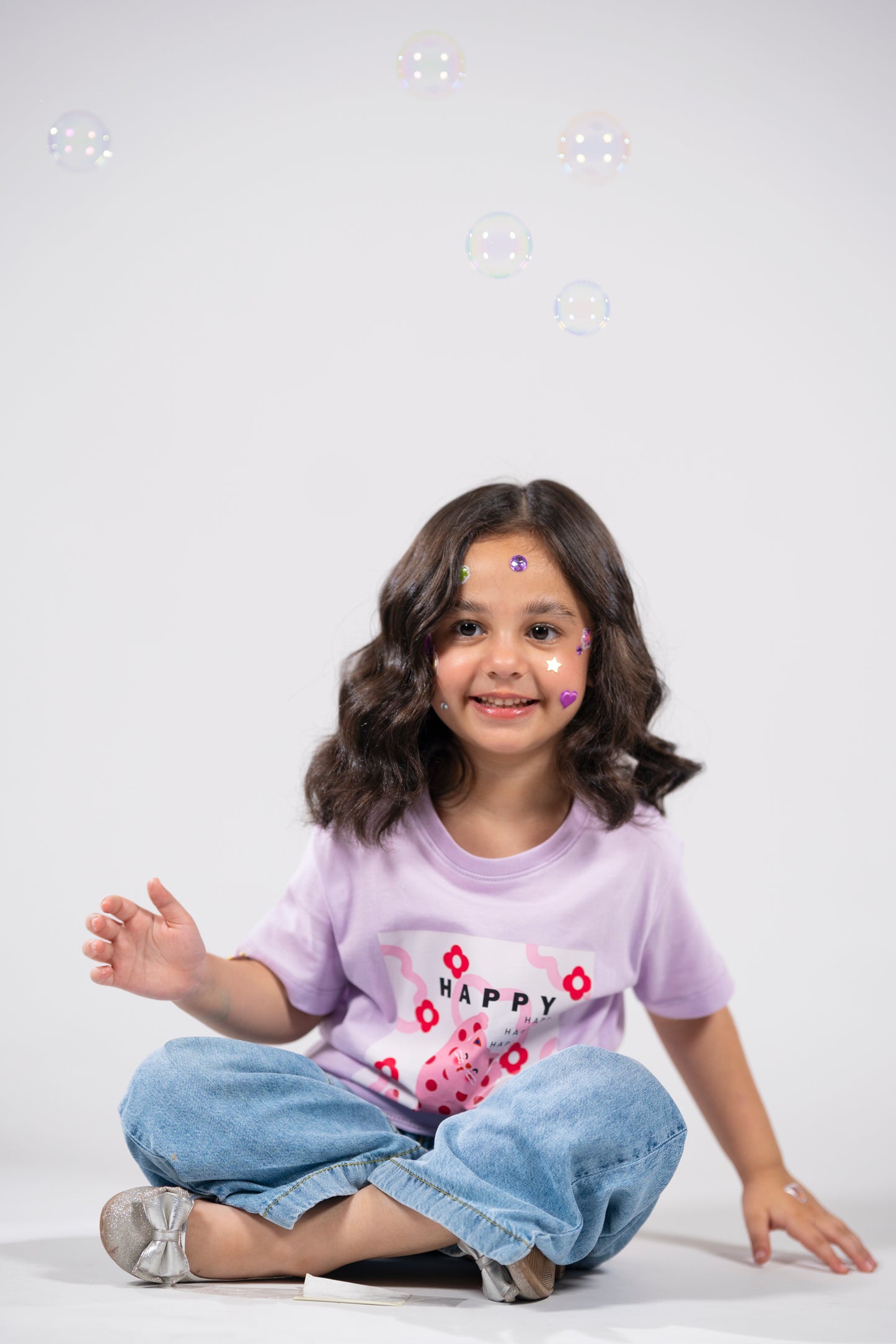 'Happy Kitty' Kid's Lavender Tee