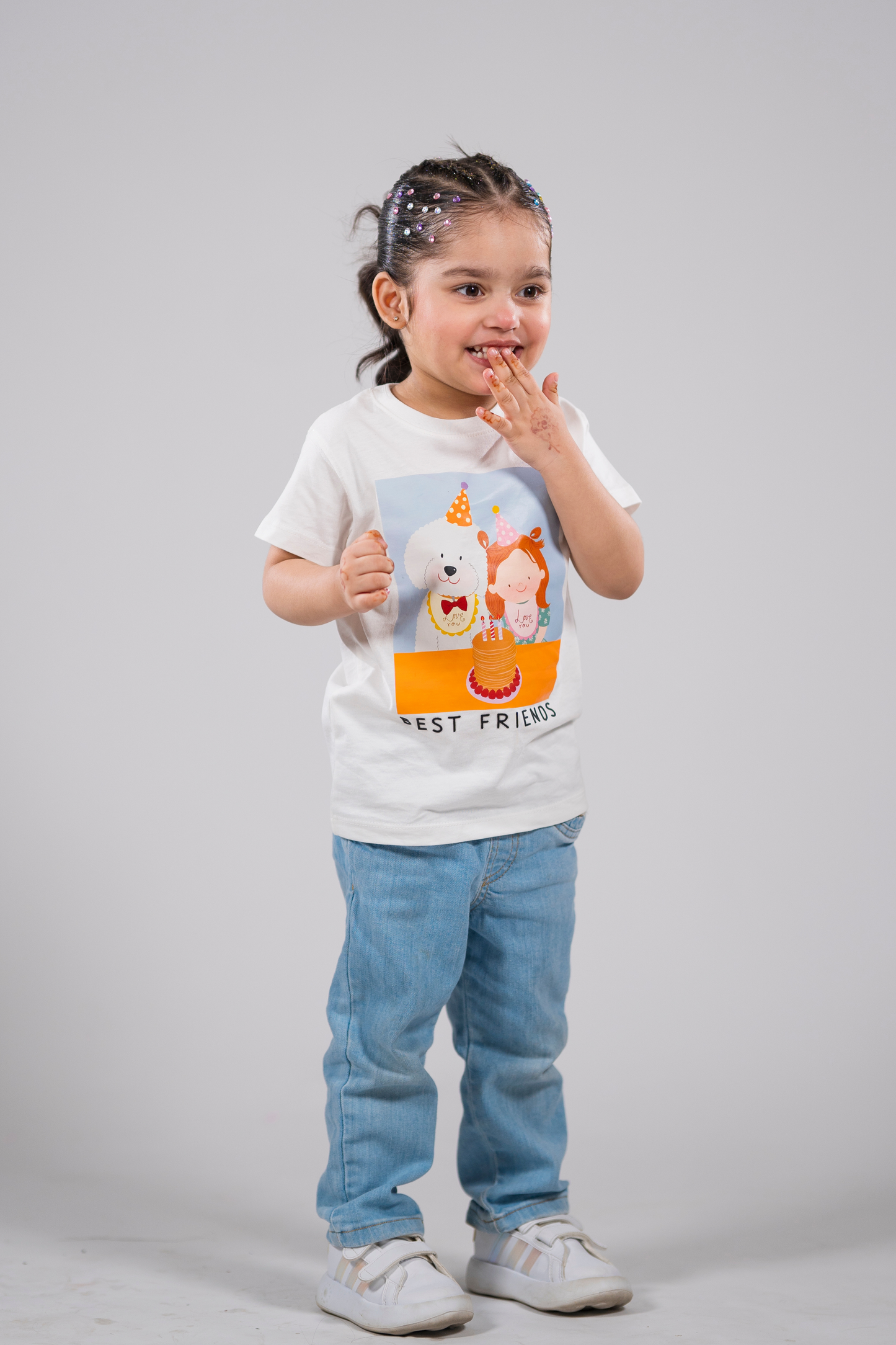 "Best Friends" Kids' Girl & Dog White Tee