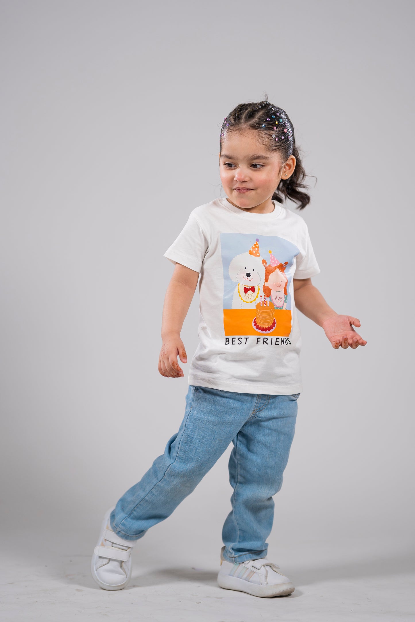 "Best Friends" Kids' Girl & Dog White Tee